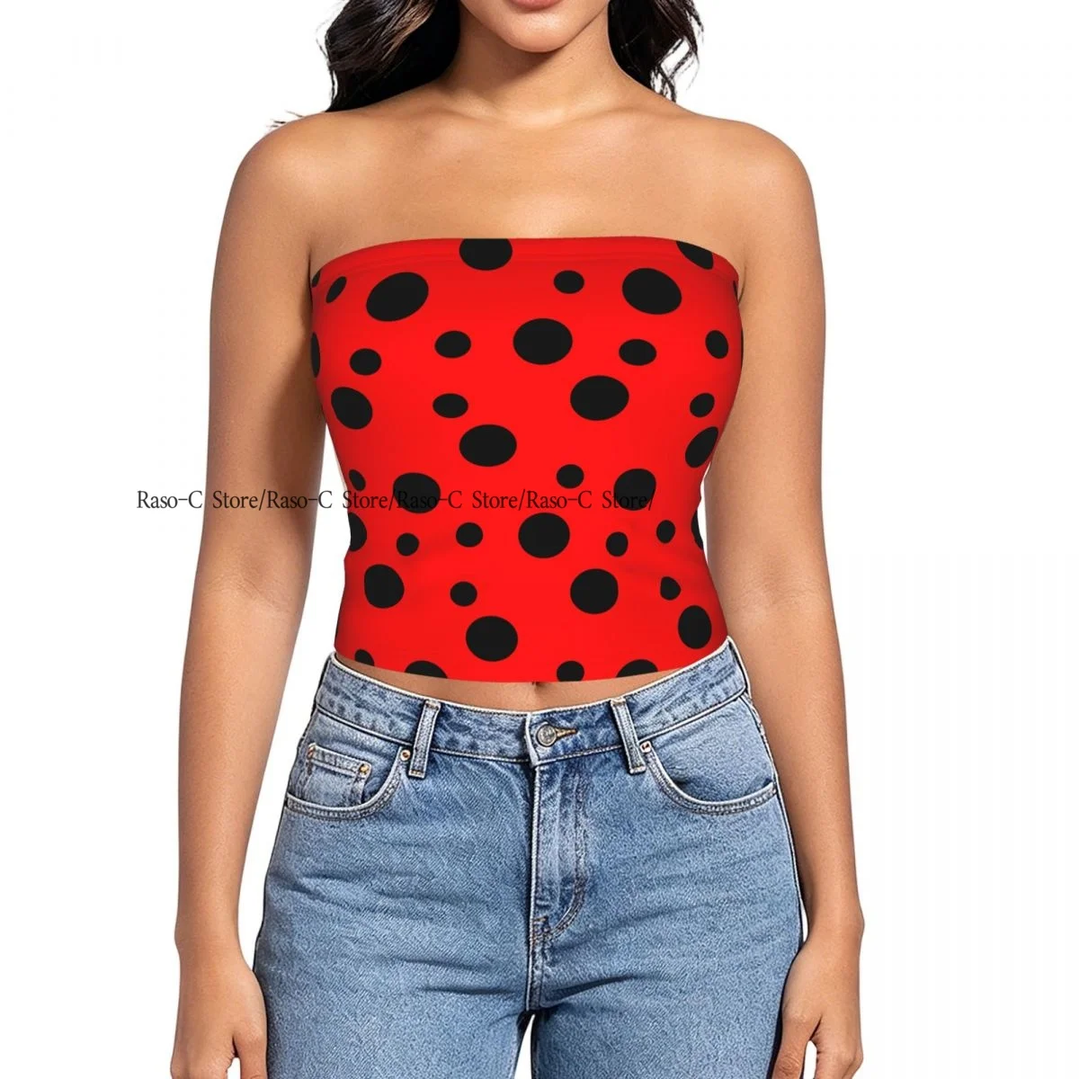 Strapless Sexy Tube Tops Summer Outfits Women Backless Shoulder Wrap Ladybird Bug Polka Dot Female Crop Top