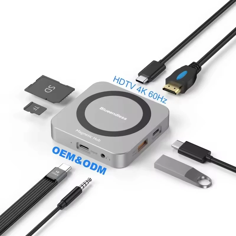 

Magnetic USB-C Hub M.2 NVMe 2230 SSD Enclosure 4K@60Hz HDMI SD/TF 3.0 Card 100W PD Compatible with iPhone 15 16 MacBook pro Air