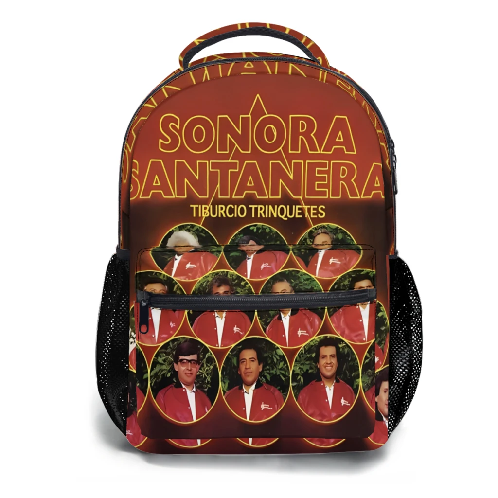 Mochila Escolar Leve Estampada Casual, Mochila Infantil Jovem, La Sonora, Santanera, Tiburcio, Álbum 2010, 17"