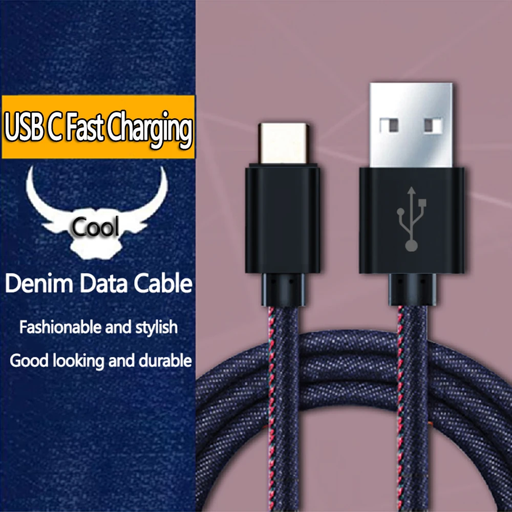 

USB A To Type C Denim Data Cable Suitable For Android Samsung HuaWei Type C Fast Charging Cable USB C Mobile Phone Charging 1M