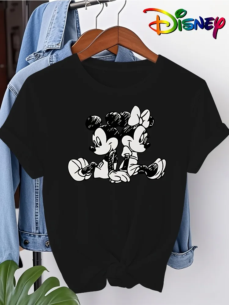 المرأة الصيف عادية موضة تي شيرت نسيج القطن الجولة الرقبة قصيرة الأكمام حجم كبير الكرتون طباعة مزين Harajuku الأعلى Y2K #2