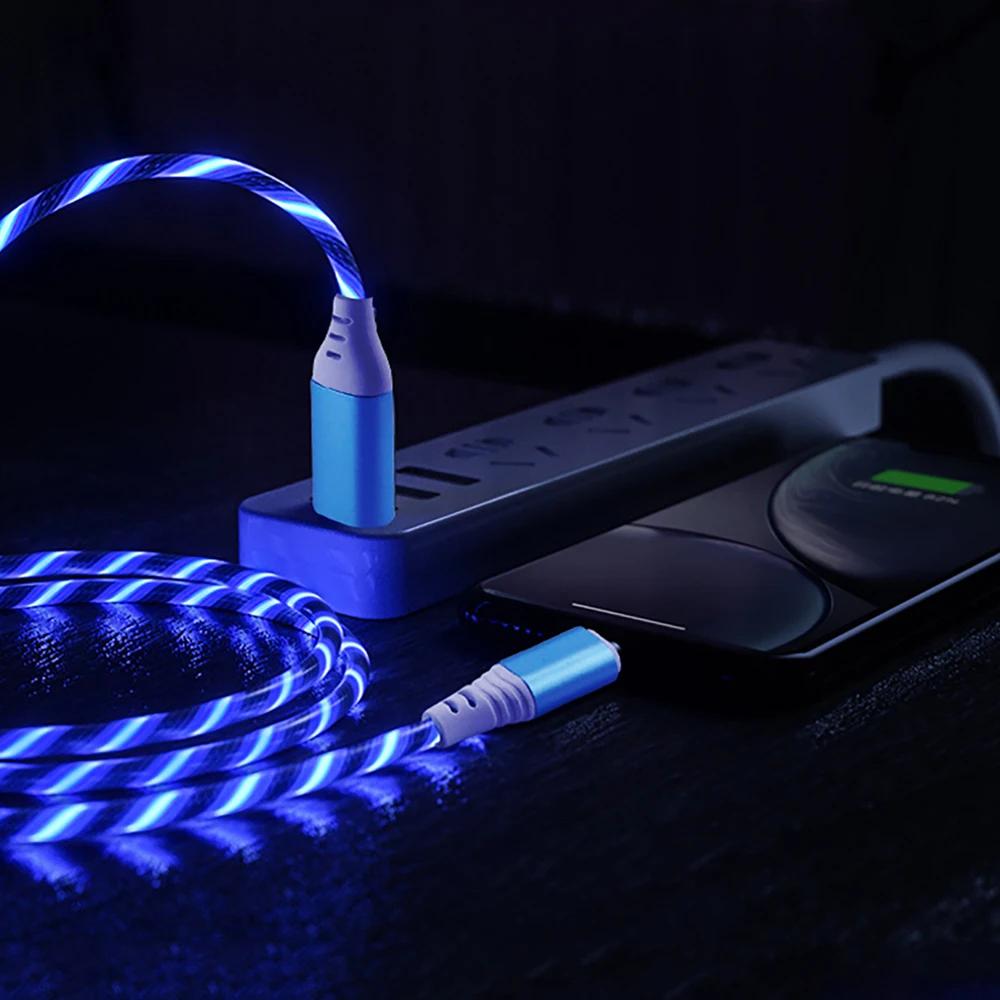 1m Type C Glowing Cable Mobile Phone Charging Cables LED Light Charger For Huawei Samsung iPhone Charge Wire Cord