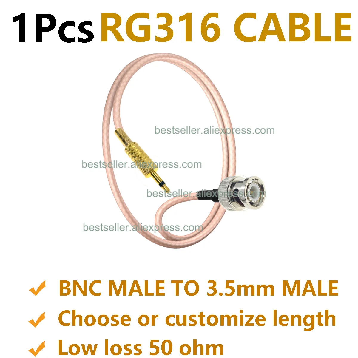 1Pcs RG316 BNC Male to 3.5mm Male Plug (1/8
