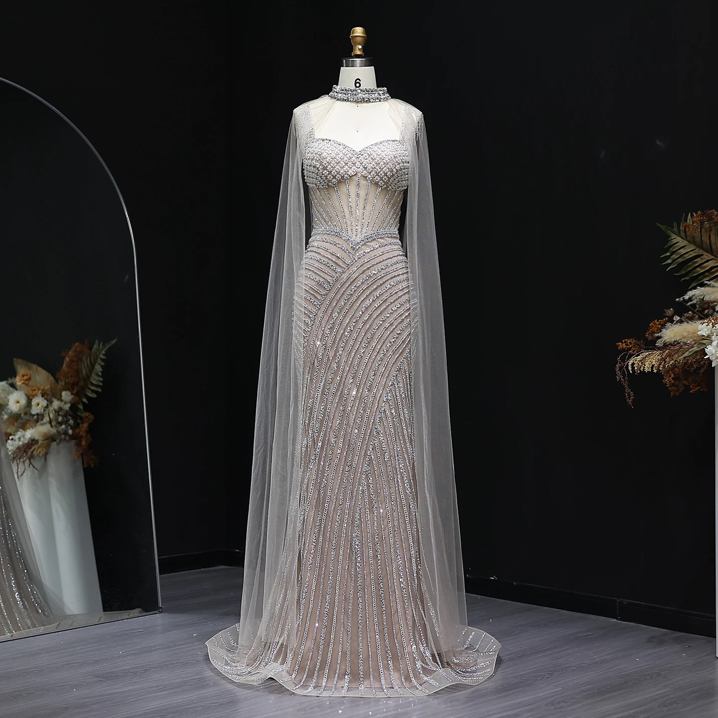 

Гламурное вечернее платье русалки цвета шампанского с прозрачной накидкой, синее, синее, синее, синее, сиреневое, для женщин, свадебная вечеринка, SS070, по индивидуальному заказу