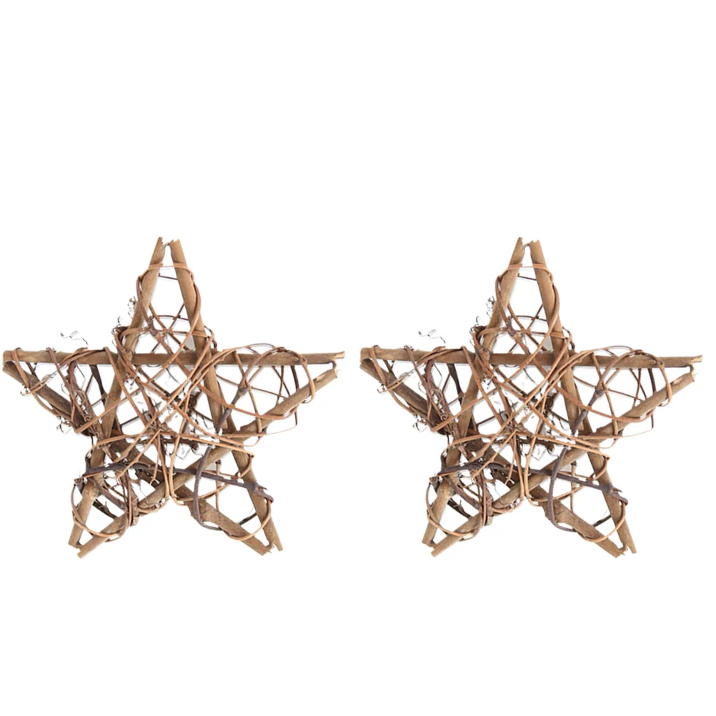 2 Pcs Hanging Pendant Christmas nament Pentagram Rattan Weave Wreath Decoration for Crafts Party Festival Home Festive Eco