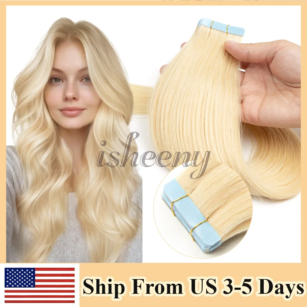 

Isheeny Blonde Tape In Human Hair Extensions 14 "-18" Inches Натуральная прямая невидимая машина Remy Tape Hair 20 шт./упак. 30 г
