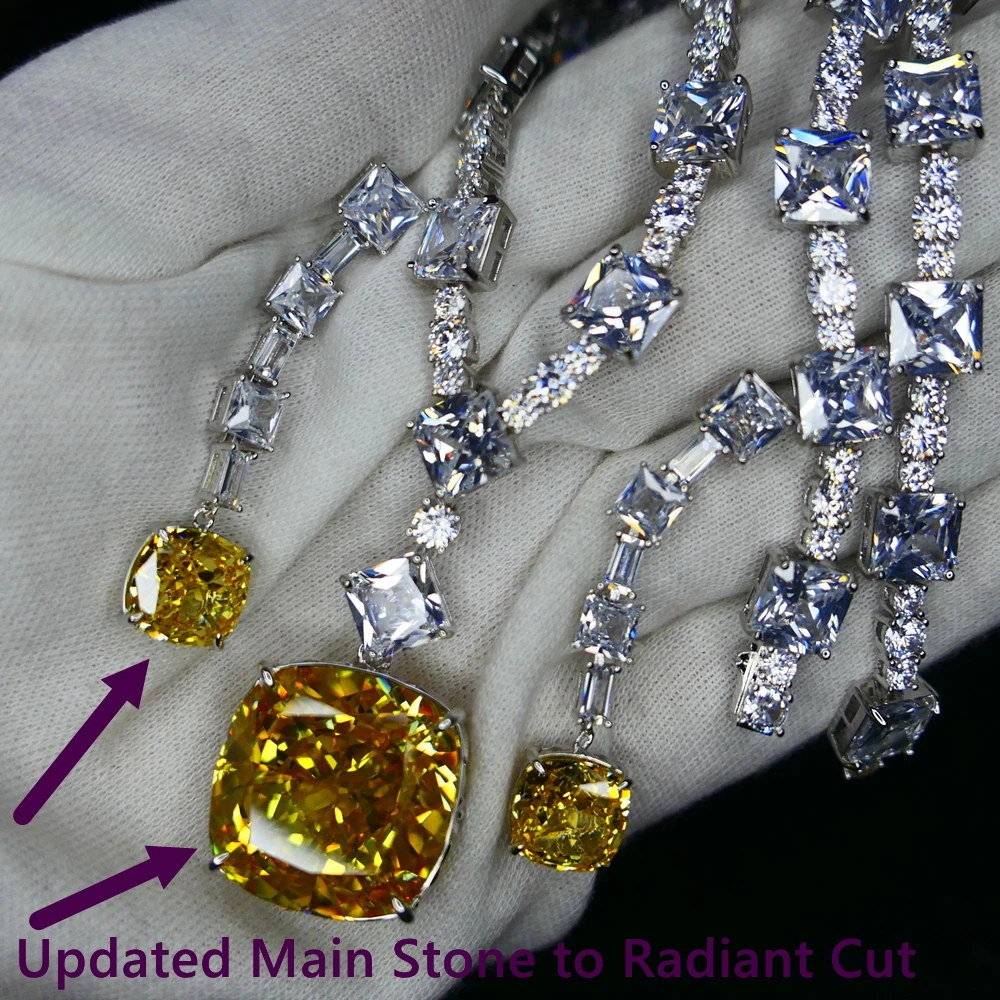 KQDANCE Sparkling Radiant Cut 20*20mm Pink High Carbon Diamond Tennis Chain Necklaces With Large Cushion Stone Women Jewelry