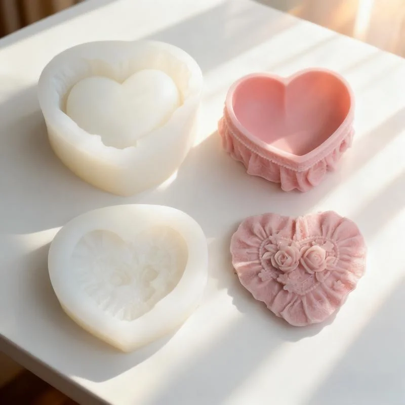 

Rose Flower Love Heart Shape Plaster Storage Box Silicone Mold Handmade Storage Jar Candle Cup Gypsum Home Decoration Mould