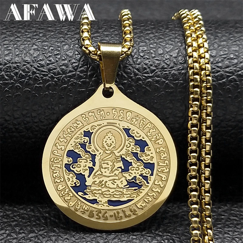 

Buddhism Meditation Buddha Chinese Necklace for Women Men Stainless Steel Gold Color YBuddhist Chain Jewelry collares NZZZ171S02