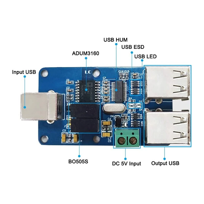 USB Isolator, 2500V USB HUB Isolator, USB Isolation Board, ADUM4160 ADUM3160 Support USB Control Transmission