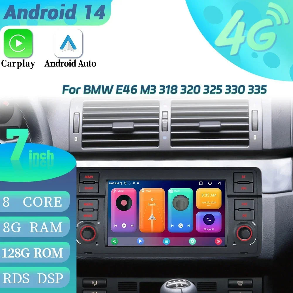 For BMW 3-Series 3 Series E46 1998-2006 Car Radio Android 14 Wireless Carplay Multimedia Player GPS Navigation Autoradio