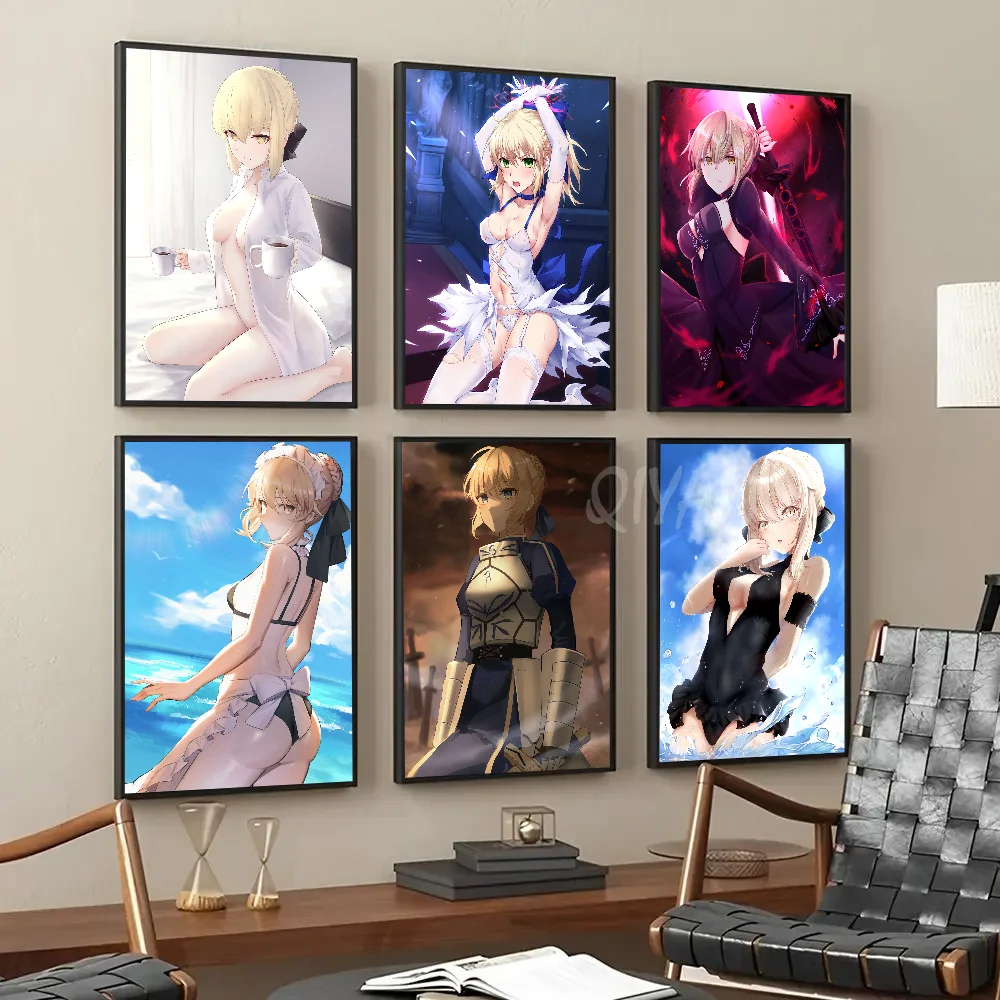 Game Anime Fate Grand Order Altria Pendragon Saber Poster Paper Print Home Living Room Bedroom Bar Cafe Art Painting Decor