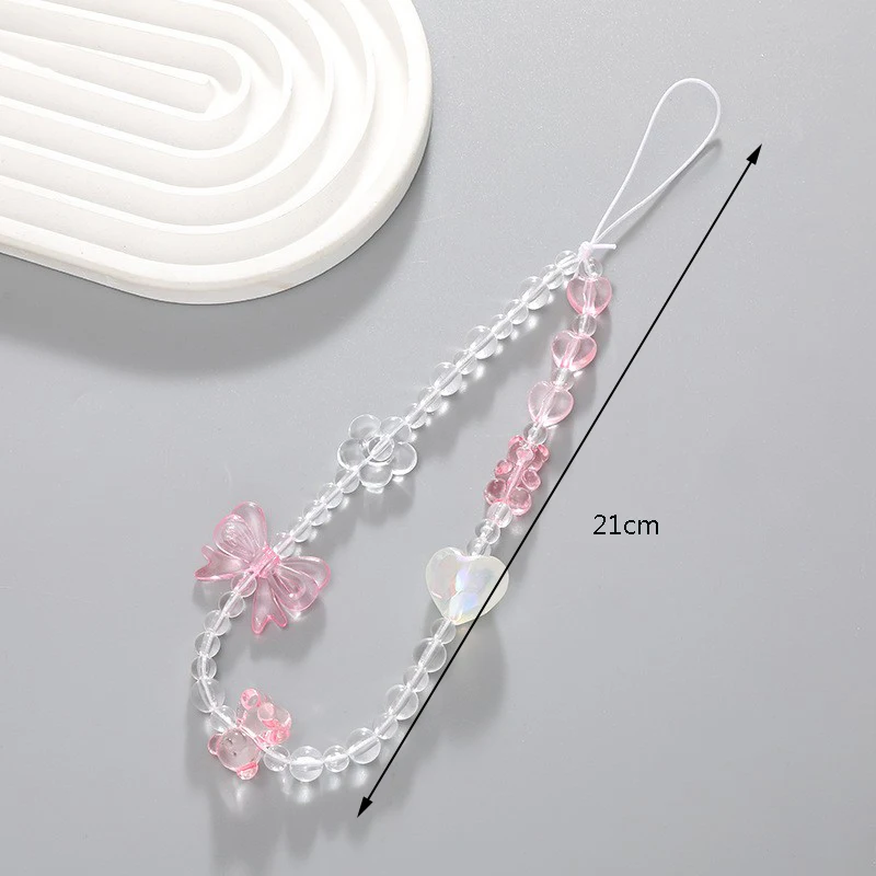 Koreaanse schattige Y2K roze strik beer hart kralen telefoon ketting charme Lanyard voor iPhone hangend touw meisje sieraden decoratie ﻿