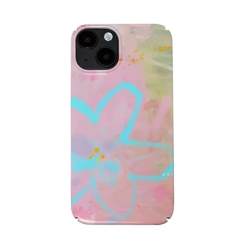 

Pink Blending Crayon with Small Flowers Phone Case for IPHONE 17Air 16E 15PROMAX 14 16 Plus 13 12 MINI 11 XR Acrylic Phone Cover
