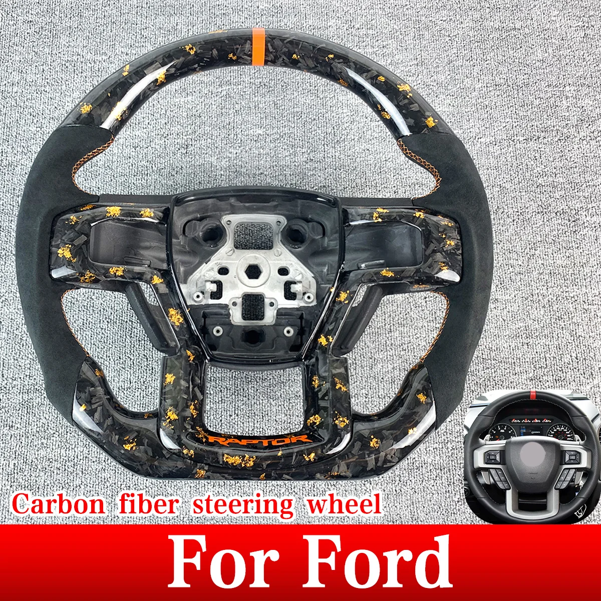 

Customized Applicable 2015-2021 For Ford Raptor F150 Glossy Forged Carbon Fiber Racing Steering Wheel Golden Flaky