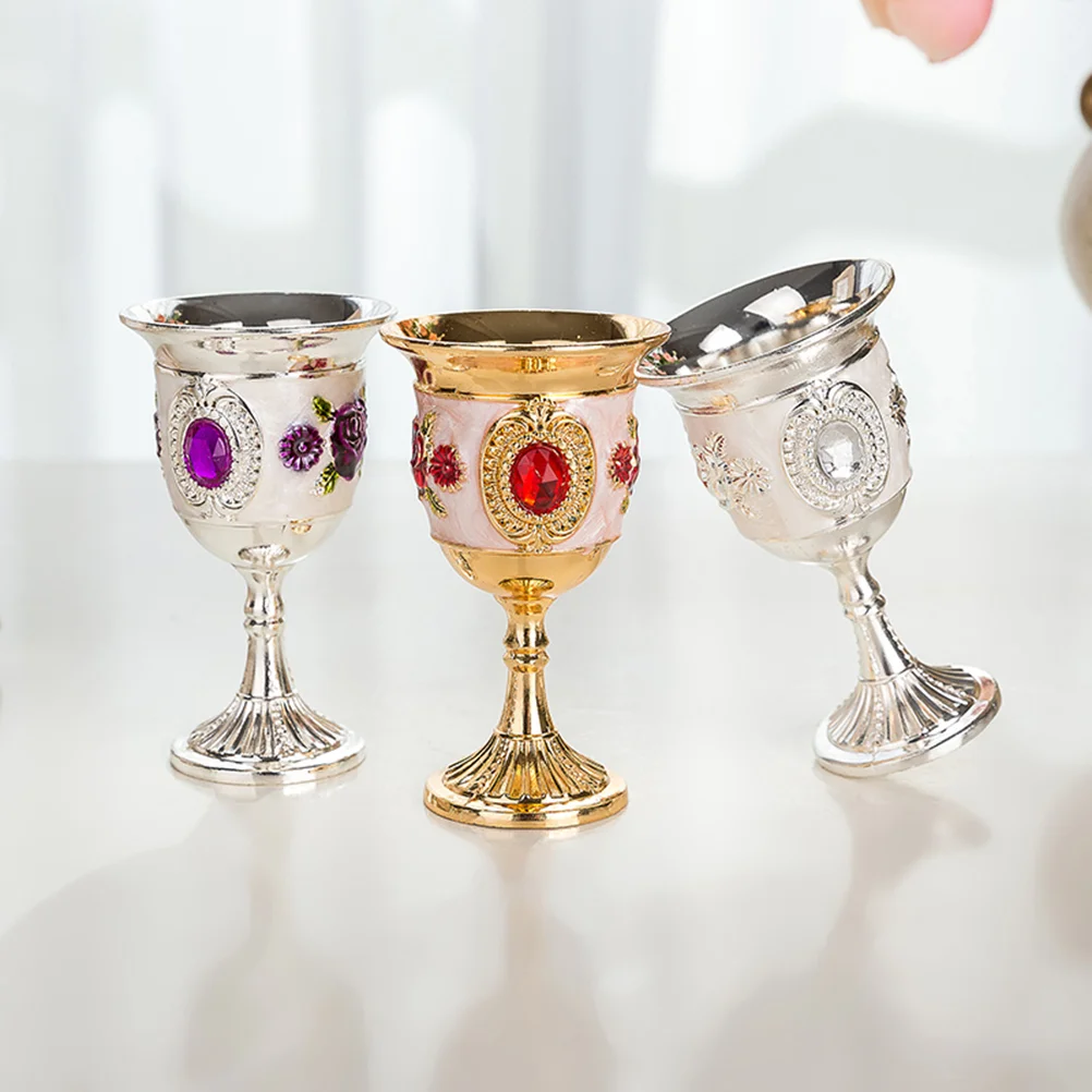 Inlay Style Zinc Alloy Goblet Goblet Carved White Glass Stem-cup Stemware for Home Bar Party (Silver)