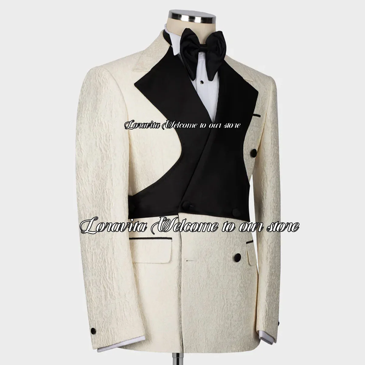 Fashion White Jacquard Men Suit Double Breasted Groom Wedding Tuxedos 2 Pieces Set Banquet Male Prom Blazers Slim Costume Homme