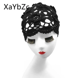 Hand-Knitted Flower Hollow Thin Cap Spring and Summer Lace Breathable Kerchief  Crochet Toe  Cotton Thread Hat Female