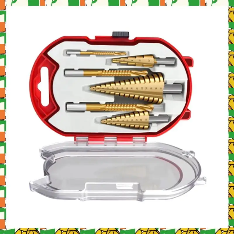 

Professional Tool 6 Piece Set Titanium Coated Pagoda Drill Sawtooth Drill Woodworking Hole Expansion Groove Plastic Box Set Wood