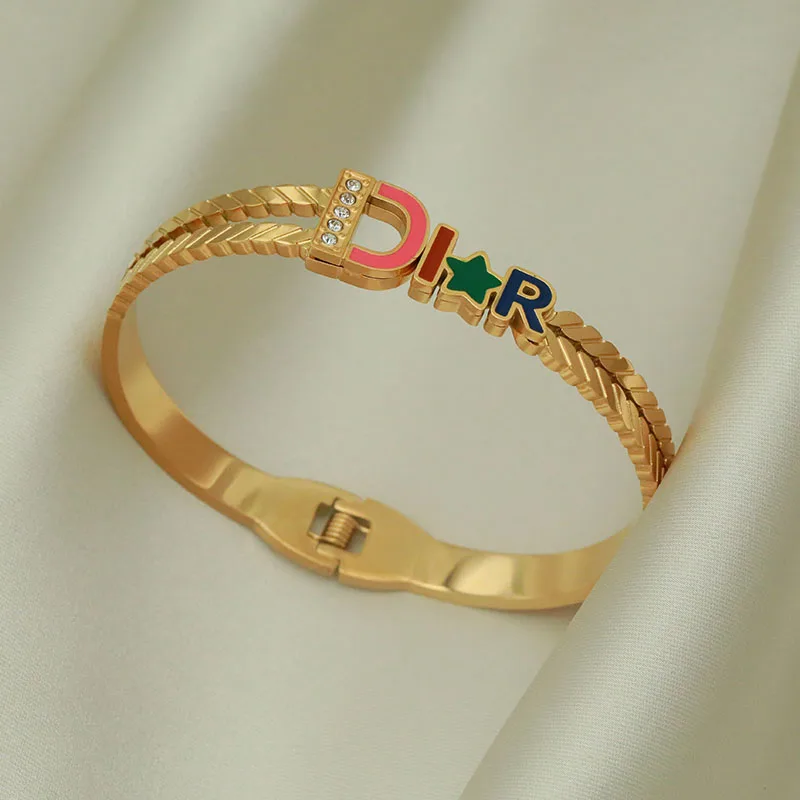 Classic 316L Stainless Steel Letter D Bangles for Women Fashion Brand Jewelry Star  Bracelets Party Gifts