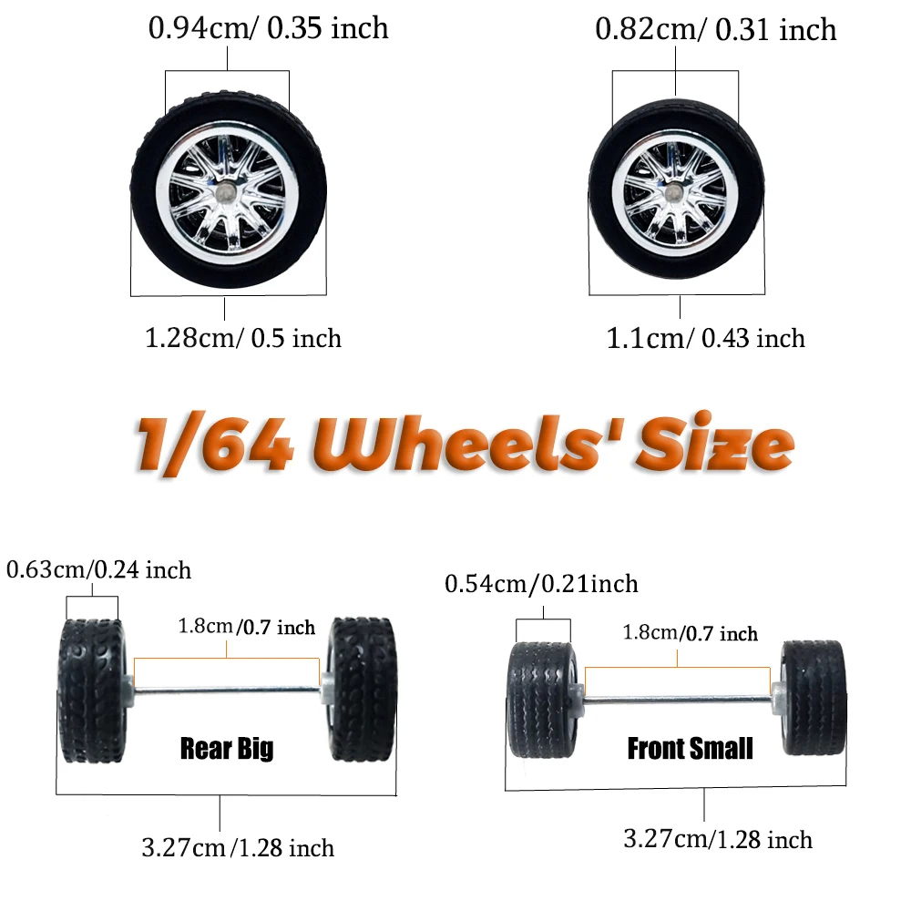 1/64 Model Car Wheels with Rubber Detachable Tires Five Spoke 2 Refitting Parts for Hot Wheels Matchbox D:11mm+13mm 1 Set