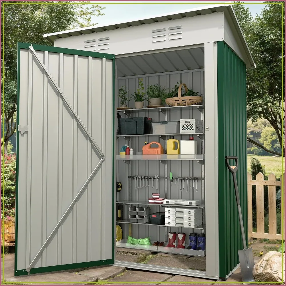 Outdoor Trash Storage Shed 5.8x3.3 ft Lock Latch Sloped Roof
