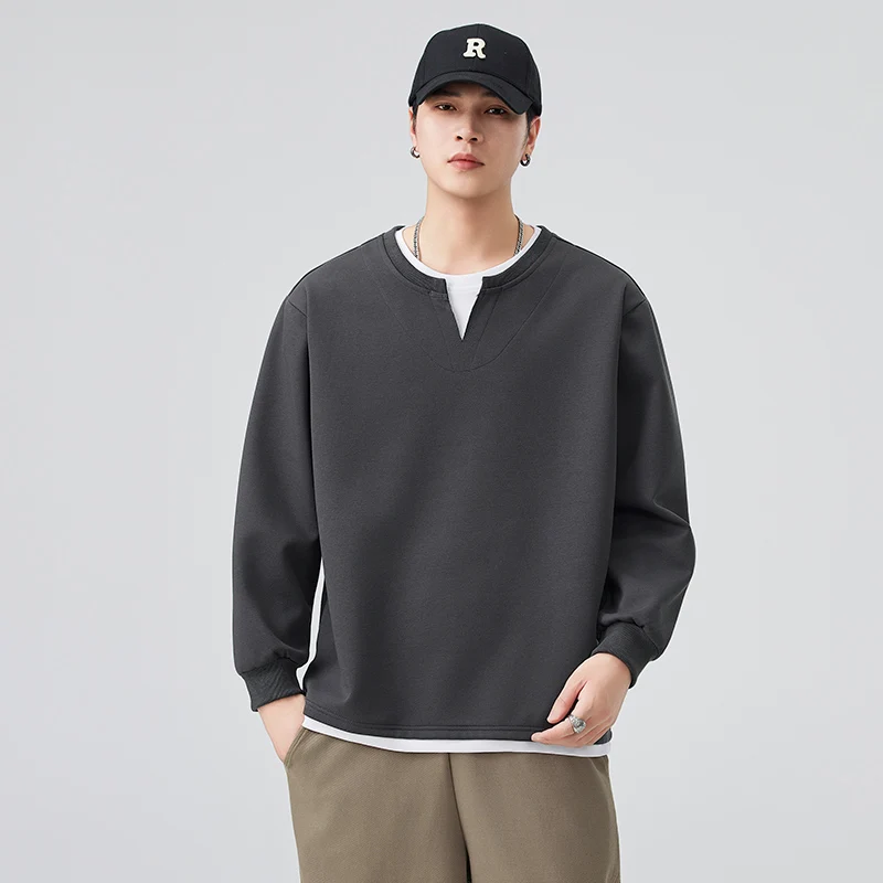 2026 Spring Collection Fake Two Piece Round Neck Hoodie Long Sleeve Enjoyment Neck Dress Japanese and Korean Men