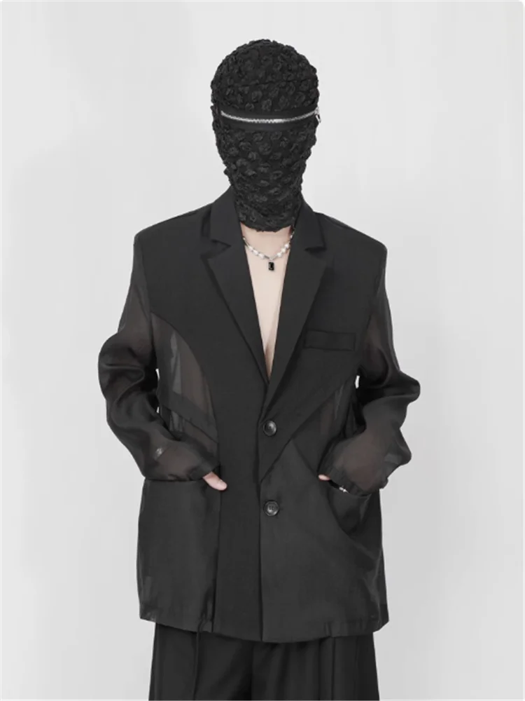 سترة بدلة غير رسمية فضفاضة مرقعة من الشيفون شفافة على الطراز الليلي والشعبية لصيف 2025 #4