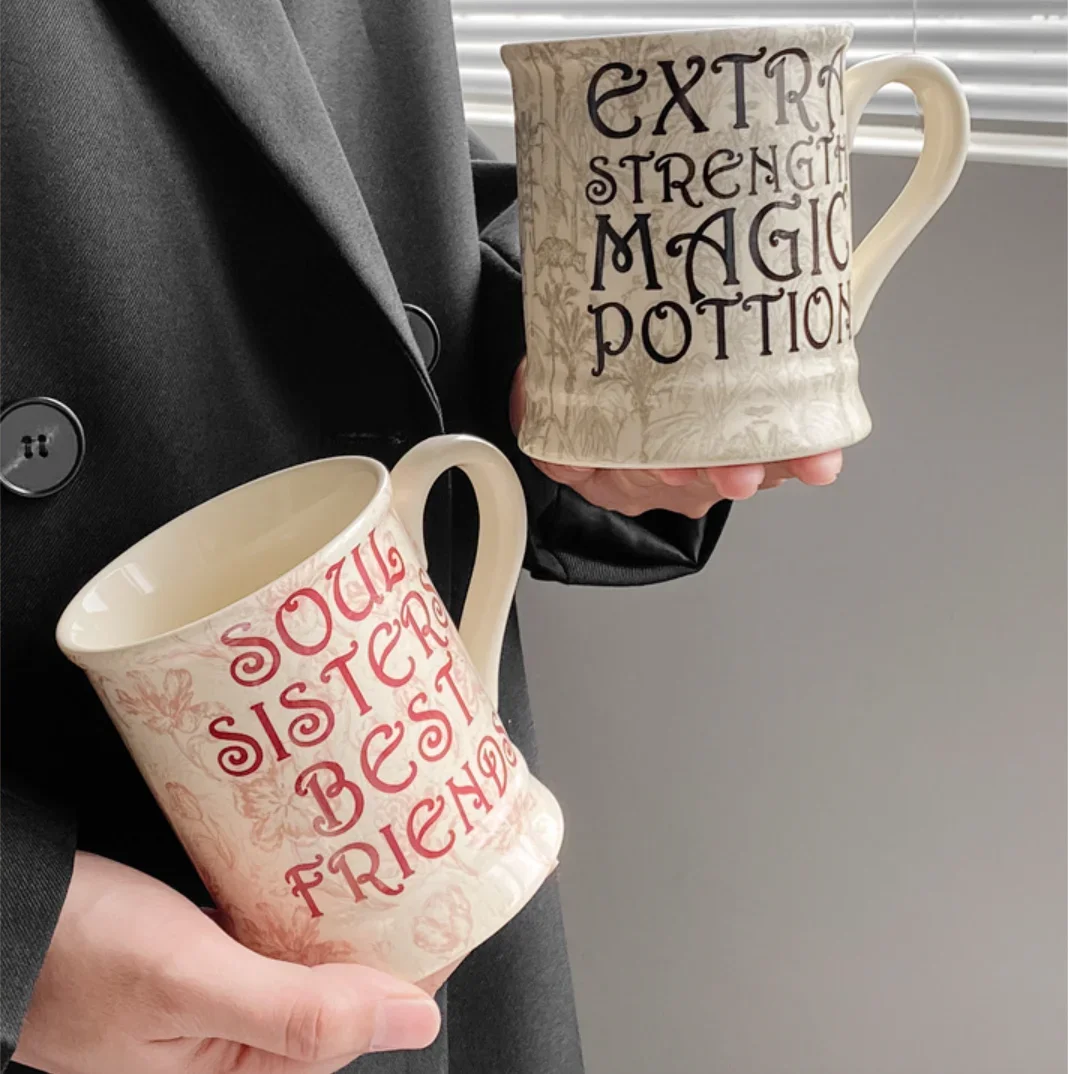 Roman Impression design sense mug cheap Creme frame letter office water cup Coffee mug Gift English letter ceramic mug