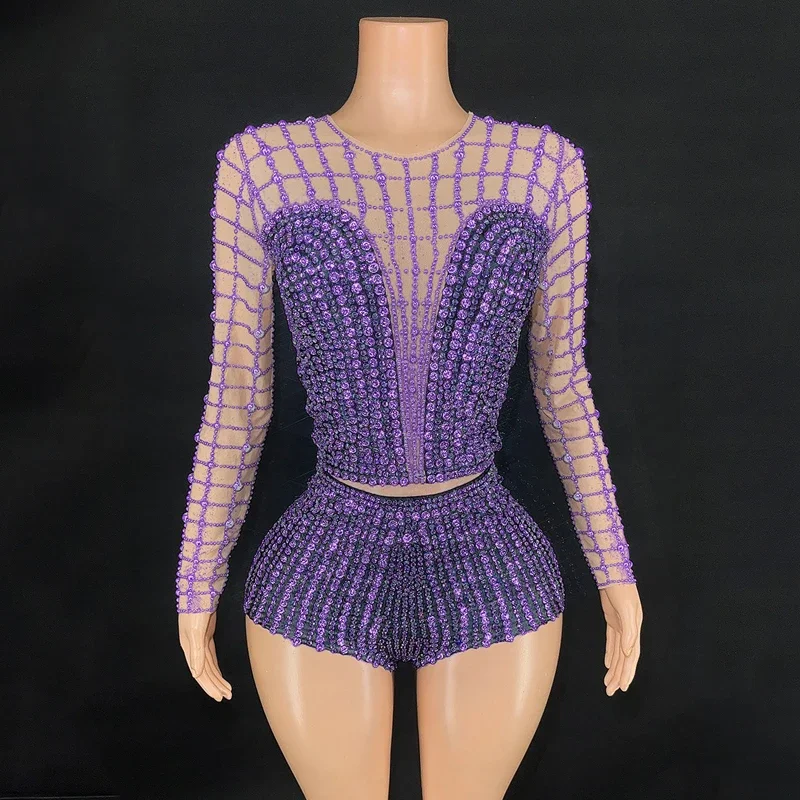 6 colori Gogo Dance Outfit Strass pieni Top Pantaloncini Sexy Jazz Body Donna Pole Dance Costume Stage Rave Abbigliamento XS7400