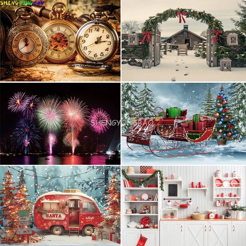 

Christmas Day Pine Tree Gift Photography Backdrop Props Xmas Eve Party Decor Living Room Window Family New Year Background VC-09