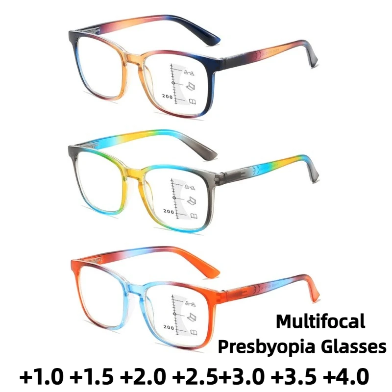 

Neutral New Classic Square Frame Multifocal Reading Glasses Fashion High-definition Anti-blue Light Presbyopia Glasses TO +4.0