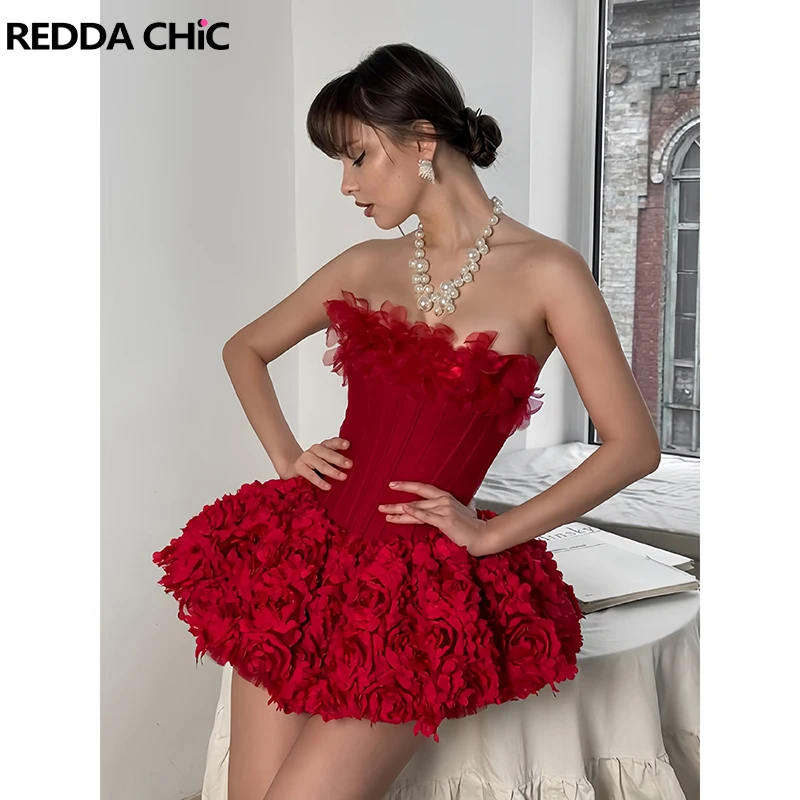 

Женское вечернее платье REDDACHiC и брюки-кюлоты, без бретелек, с 3D цветами, корсет с косточками, мини-платье принцессы, коктейльное платье, ретро-одежда