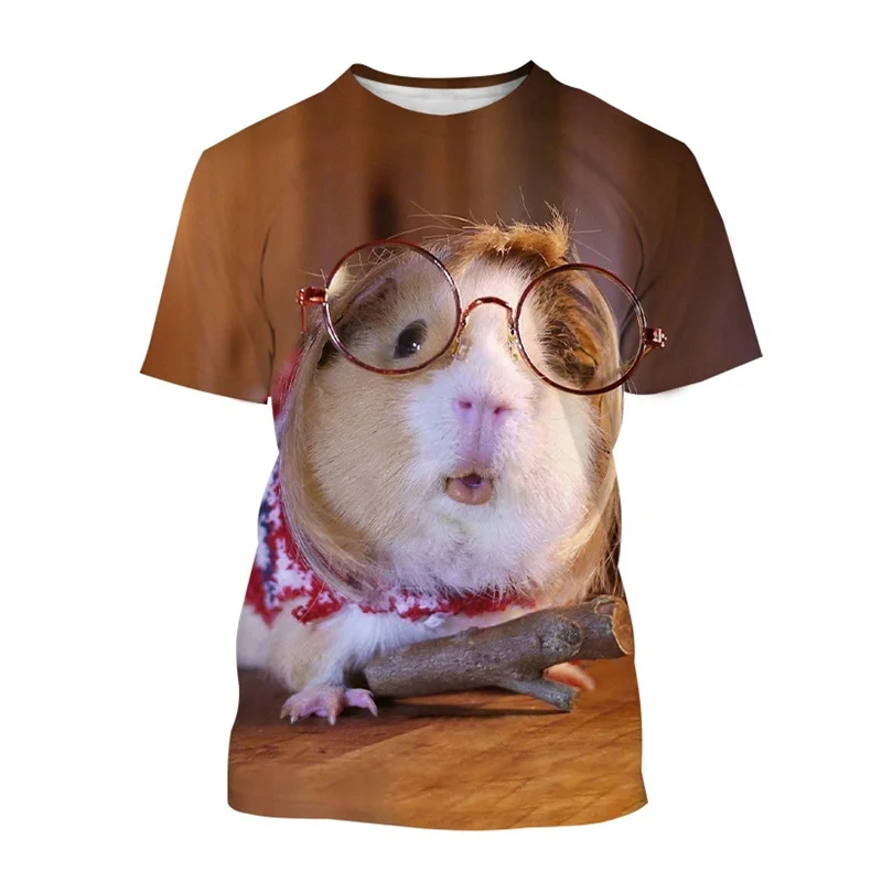 Camiseta de impressão 3D do animal cobaia masculina, camiseta de animal bonito, camiseta de grandes dimensões, tops casuais de manga curta, personalidade, verão