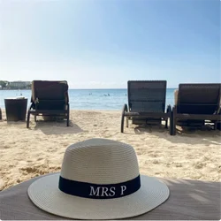 Personalized Name Wedding Party Gifts Straw Hat Bridesmaid Gift Beach Sun Hat Custom Your Initials Ladies Summer Straw Caps