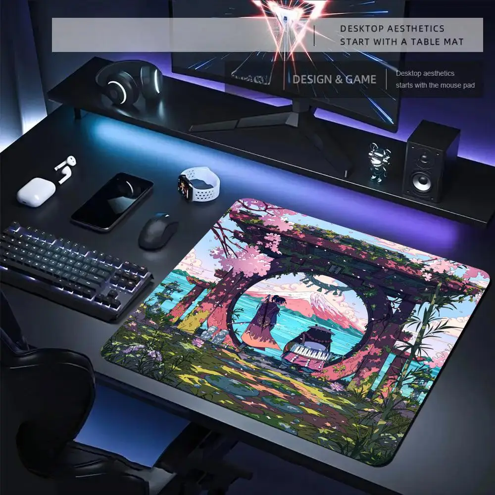 

Pink landscape and samurai design Mouse Pad Desk Mat Gaming mats with Stitched Edge Durable Non-Slip 40X45CM mousepads desk pad