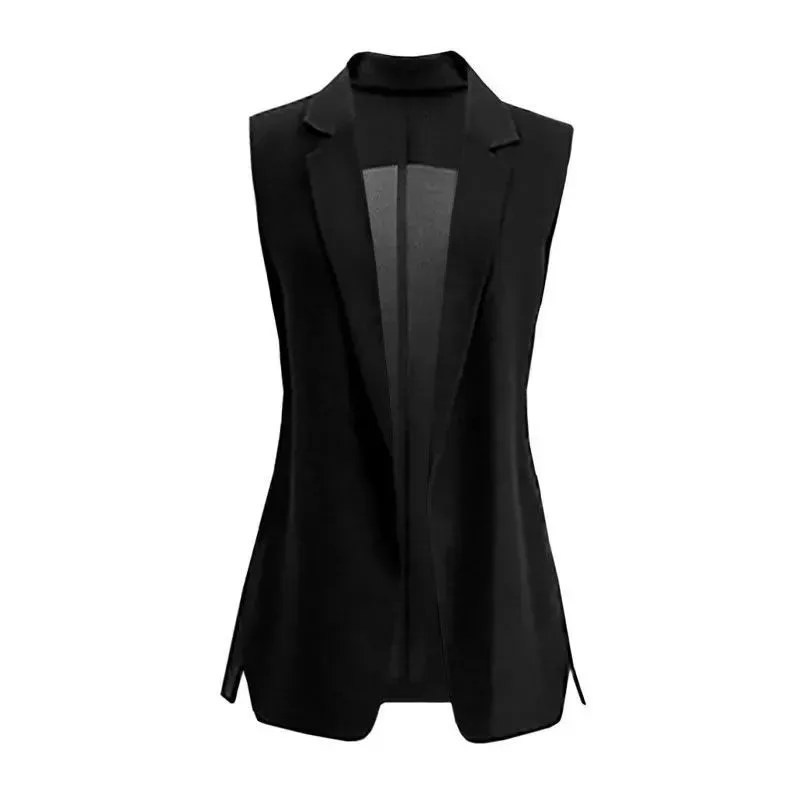 2023 Summer New Ladies Jacket Breathable Chiffon Vest Female Sleeveless Receive Waist Split Suit Collar Cardigan Vest Shawl Coat