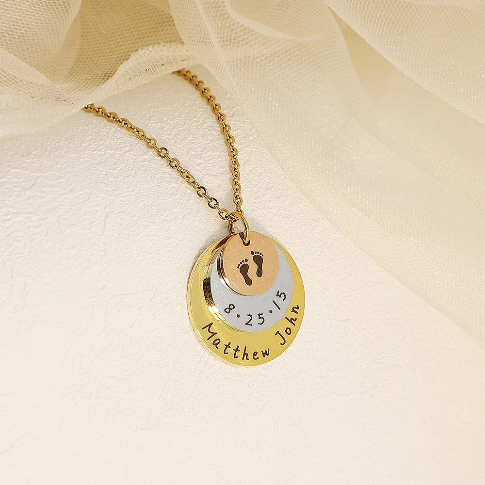 Personalized Baby Date Feet Necklace for Women Customized Name Memory Pendant Necklace Gift for Mother Jewelry view 4