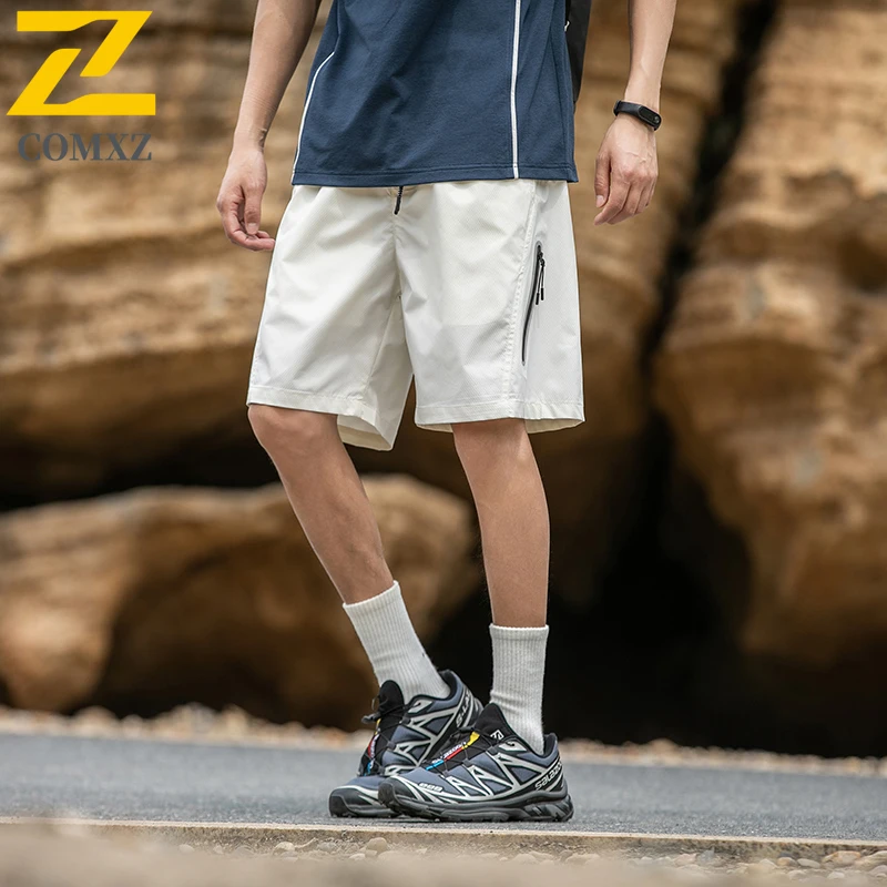 

Мужские повседневные шорты из ледяного шелка, лето 2025 г., быстросохнущие дышащие свободные уличные походные шорты с эластичной резинкой на талии, пляжные шорты для серфинга