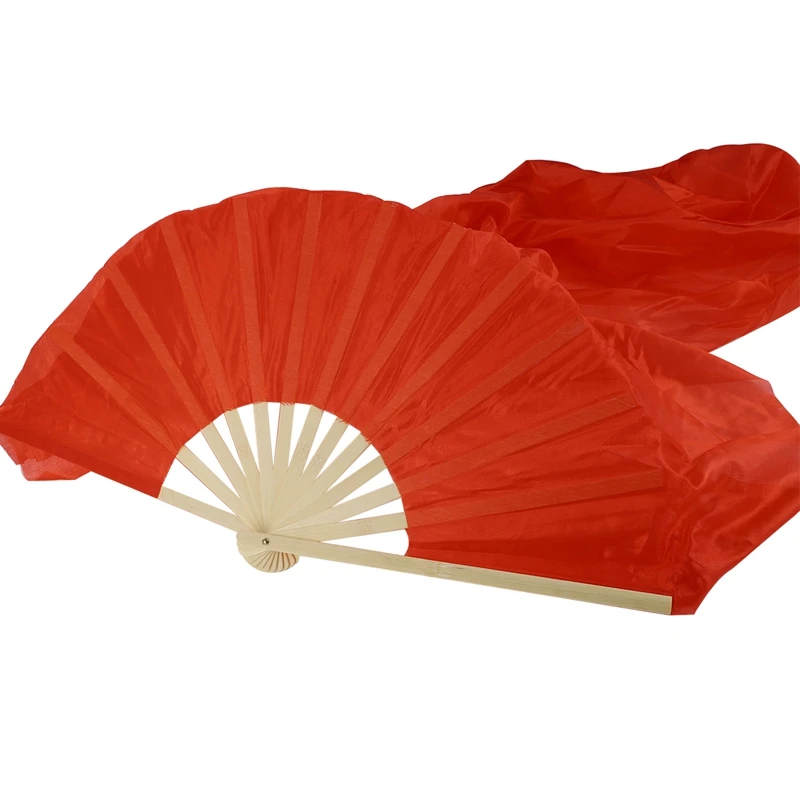 Chinese Traditional Fashion Silk Fans Red Color Dancing Props Dancer Bamboo Foilding Dance Fan 1.2m Performance Practice Veils