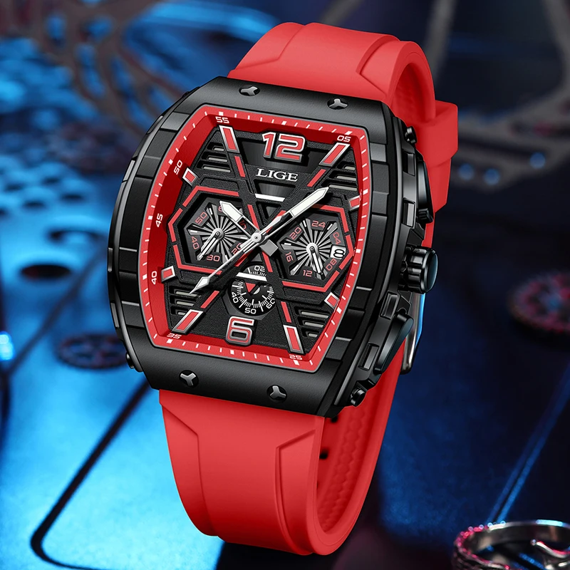 LIGE Brand Luxury Man Wristwatch Waterproof Luminous Date Big  Men Watches Silicone  Chronograph Quartz Men's Watch Male reloj