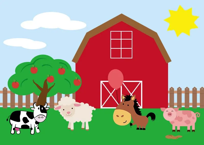 Farm Animal Pony Backdrop Kids Happy Birthday Decoration Cow Windmill Fence Photography Background Baby Shower Studio Banner