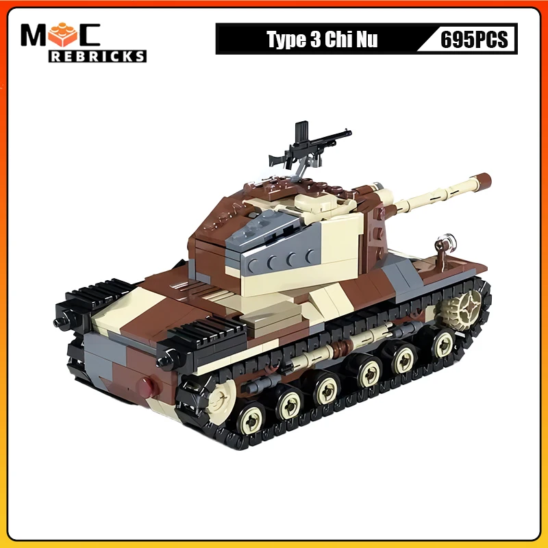 WW2 Military Medium Tank Type 3 Chi Nu Tracks Armored Vehicle MOC Building Blocks DIY Technology Model Creative Kids Bricks Toys