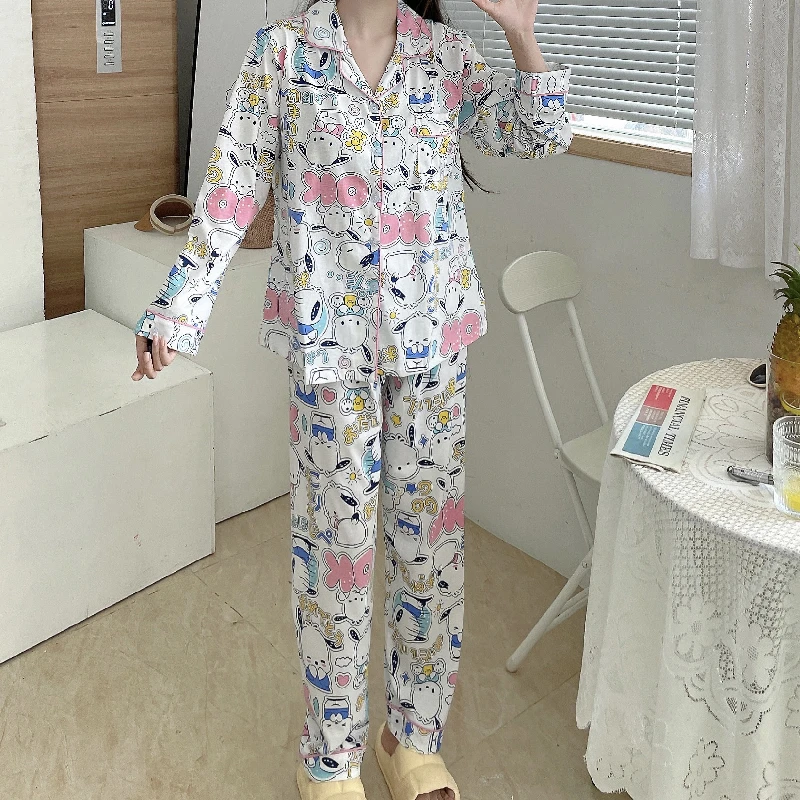 Sanrio Cartoon Pochacco Spring And Autumn New Pajamas Girls Kawaii Cotton Long-Sleeved Summer Leisure Loose Homewear Clothes Set