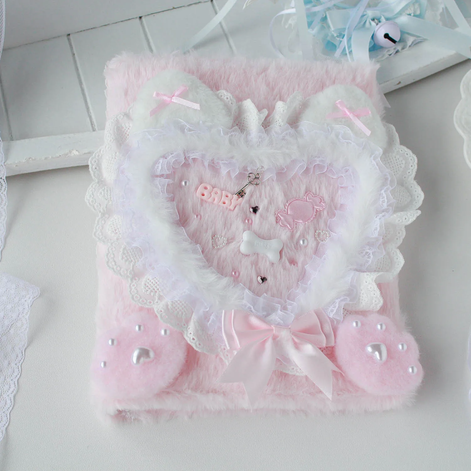 Kawaii Fluffy Cards Holder Binder A5 Lace Kpop Card Protectors Pink Album Book Toploader Plush Sweet Heart Cute Cat  Loose-leaf