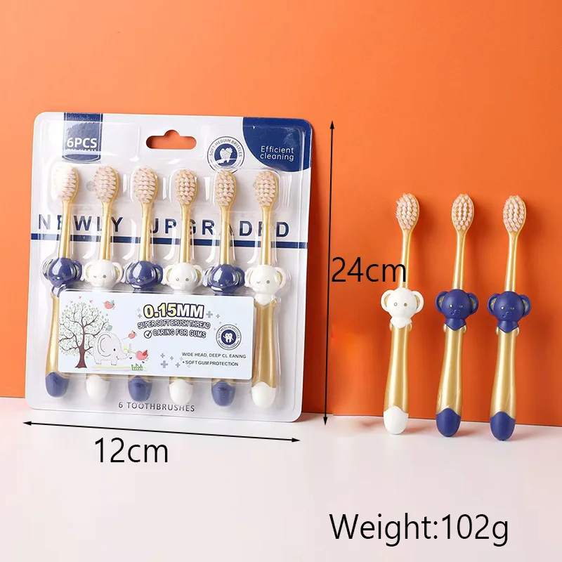 6PCS Children's Cartoon Elephant Soft Bristled Toothbrush Household Kids Teeth Cleaning Brush Suitable for Children Aged 3-12