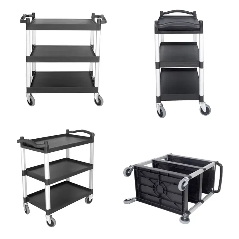 for Plastic hotel tea service restaurant supply trolley wine kitchenette black enclosed trolley