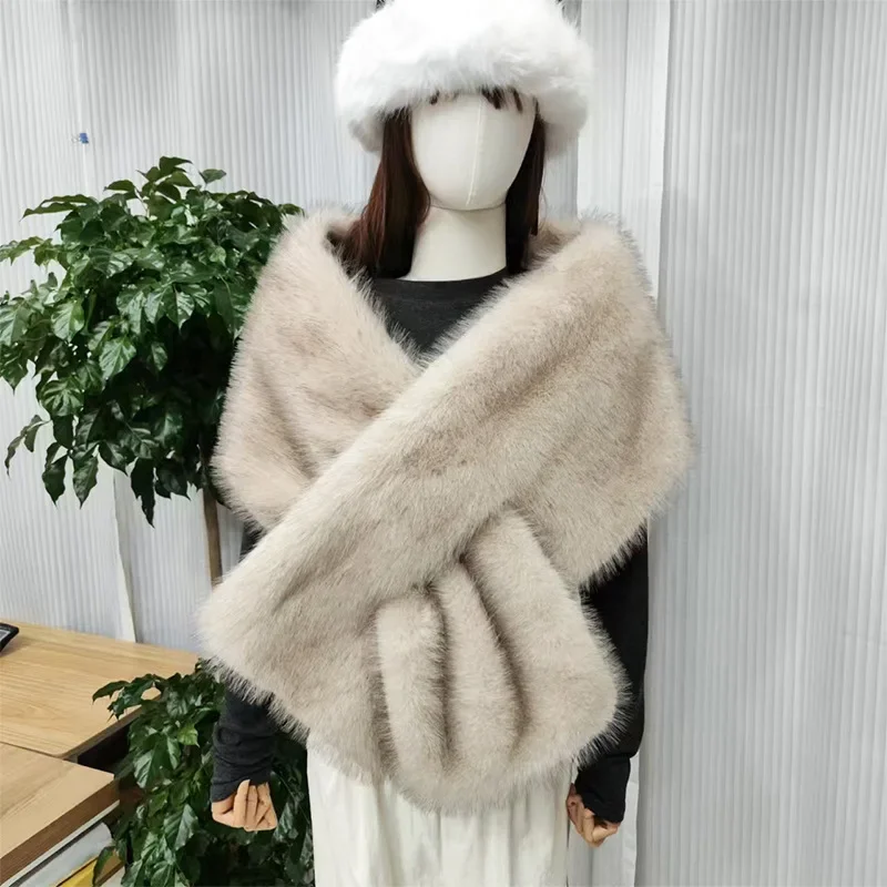 VersatileFaux Fur Fox Chinese Dress Shawl Winter Mantle Stage Evening Banquet Wedding Gown Scarf Women's