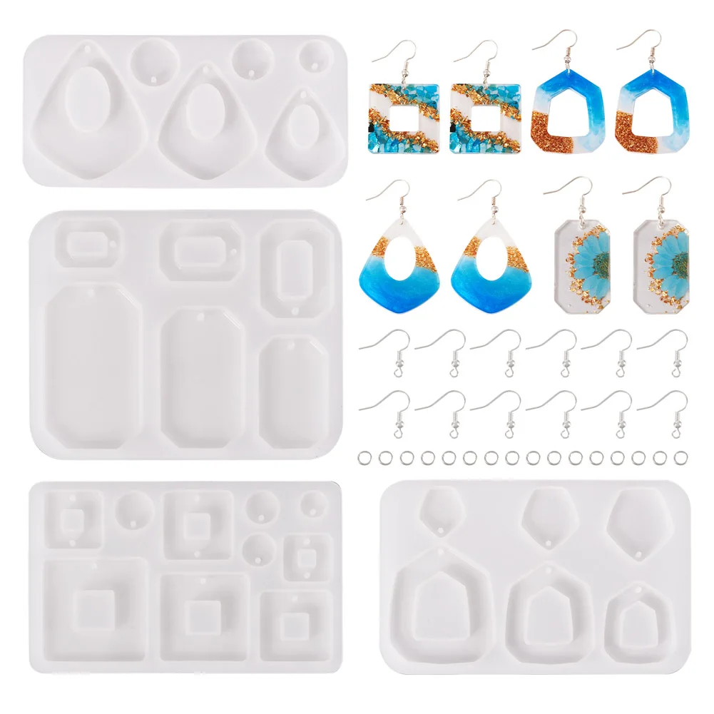 Diy Earring Making Kits Square Teardrop Octagon Silicone Pendant Molds Earring Hooks Jump Rings for Jewelry Making Findings