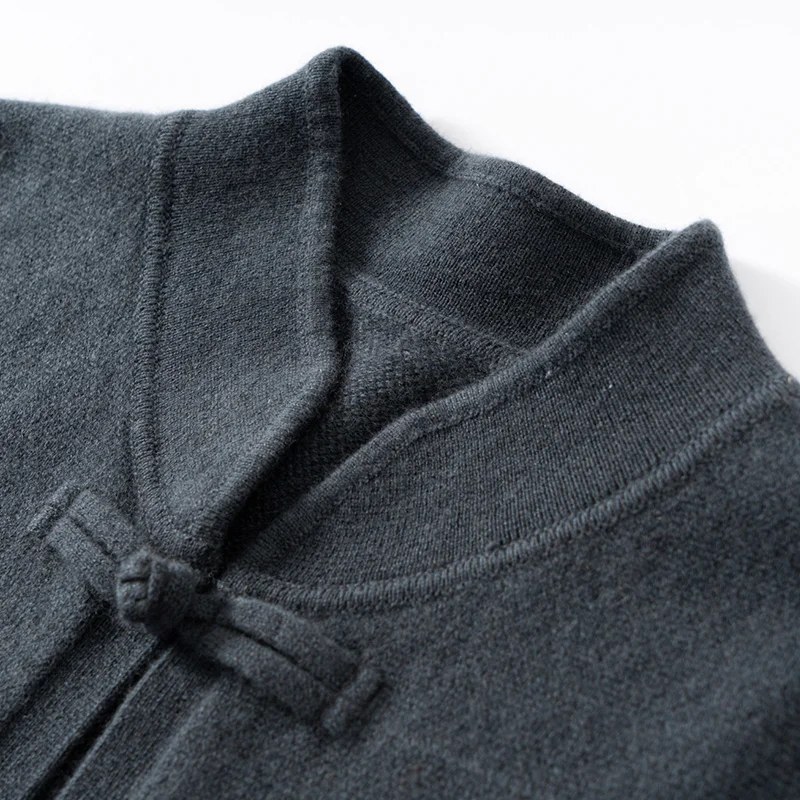 Men's 100% Cashmere Cardigan Mock Neck Sweater Thick Smart Casual Autumn Winter Solid Knitwear Pockets Buttons Long Sleeve Tops